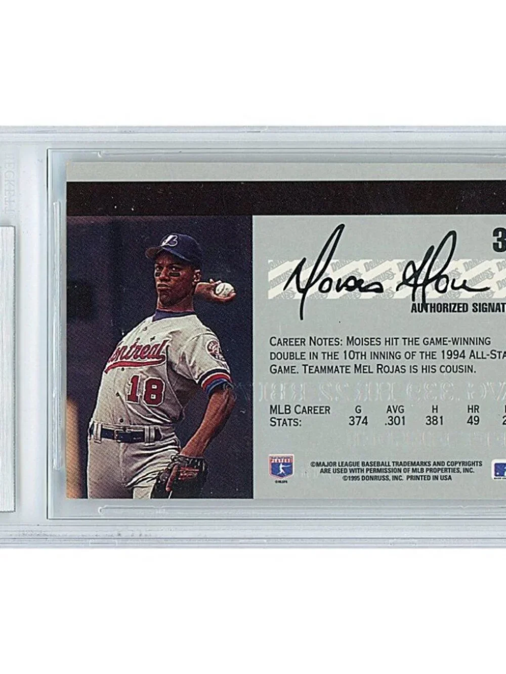 Moises Alou Expos Signed 1995 Studio Baseball Card Beckett BAS Autograph Slabbed